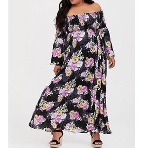 Torrid cold shoulder smocked floral maxi dress